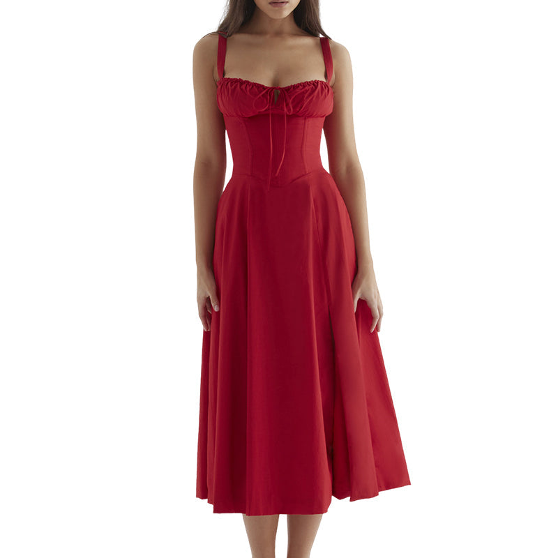 Bedrucktes Kleid mit Röhrenoberteil reine Farbe modisches Slingkleid